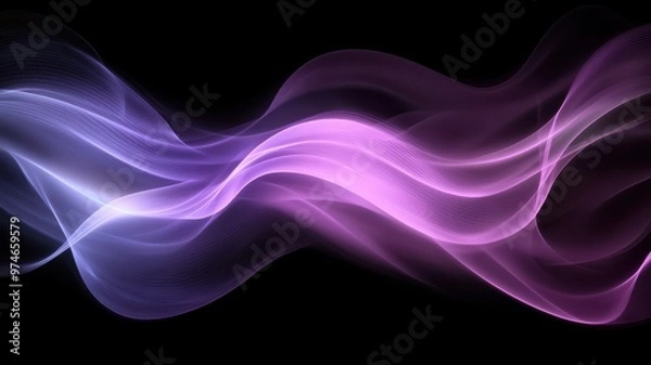 Fototapeta Elegant, flowing waves of purple and pink light create a mesmerizing abstract backdrop against a dark background.