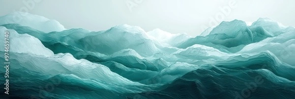 Fototapeta Serene ocean waves create a tranquil atmosphere with varying shades of turquoise and soft white foam against a minimal backdrop.