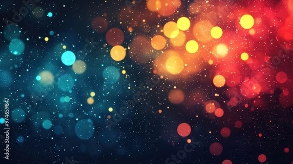 Fototapeta Vibrant abstract background featuring colorful bokeh lights and sparkling particles, perfect for creative projects and designs.