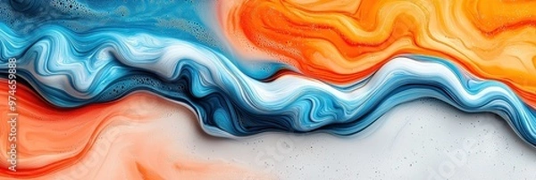 Fototapeta Vibrant abstract artwork showcasing flowing colors of blue, orange, and white. Perfect for modern decor and design inspirations.