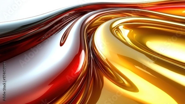 Fototapeta Vibrant abstract texture with flowing red and gold waves, creating a sense of movement and depth in a contemporary design.