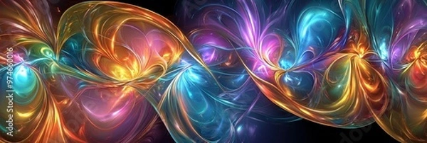 Fototapeta Vibrant abstract fractal design showcasing colorful swirls and luminous patterns on a dark background.