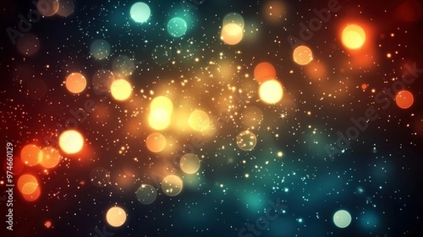 Fototapeta Vibrant bokeh lights in a rich blend of blue, orange, and gold colors, creating a dreamy and festive atmosphere.