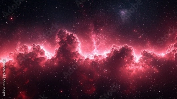 Fototapeta Vibrant cosmic clouds illuminated in shades of pink, showcasing the beauty of the galaxy and interstellar phenomena.
