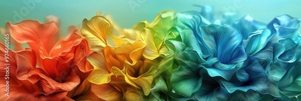 Fototapeta Vibrant and colorful floral background, showcasing beautiful petals in a blend of rainbow hues. Perfect for nature-inspired designs.