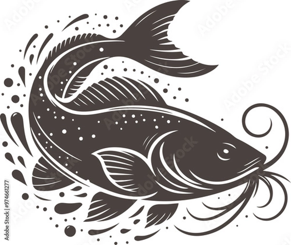 Fototapeta Cat fish drawing vector