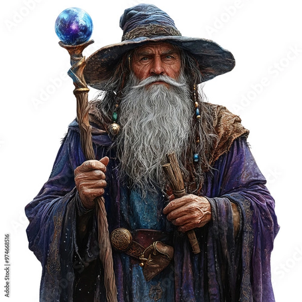 Obraz An ancient wizard isolated white background