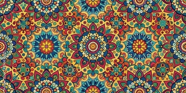 Fototapeta Gorgeous seamless pattern featuring vibrant colors and intricate designs, beautiful, seamless, pattern, vibrant, colors