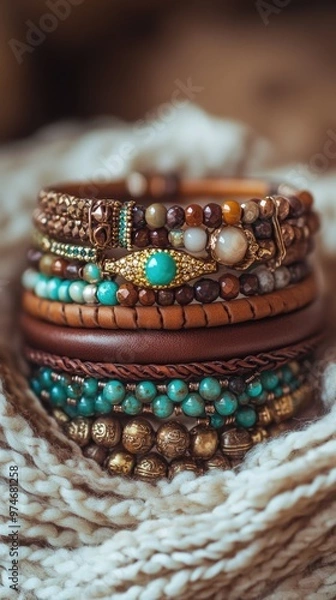 Fototapeta Bracelets – Set of Different Bracelets in Various Materials Displayed on a Neutral Background