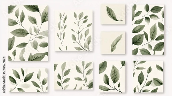 Fototapeta Watercolor Green Leaves Seamless Pattern.