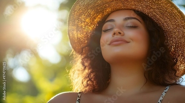 Fototapeta body positive plus size woman enjoys summer day : Generative AI