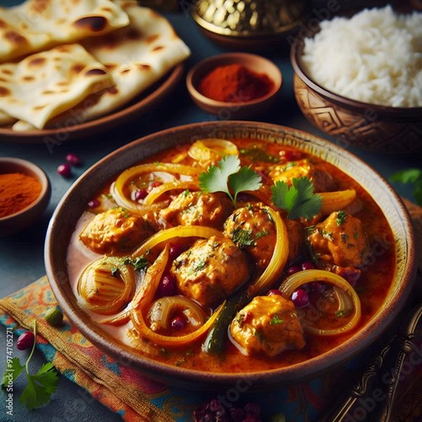 Fototapeta Chicken Curry  tikka masala  in bowl on rustic. AI Generated