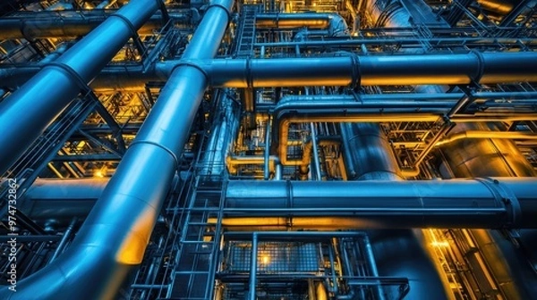 Fototapeta Pipes – Industrial Pipes Connected in a Complex Network Creating Patterns