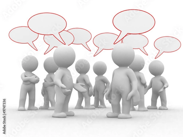 Obraz Wielu ludzi 3D z pustymi bąbelkami na czacie