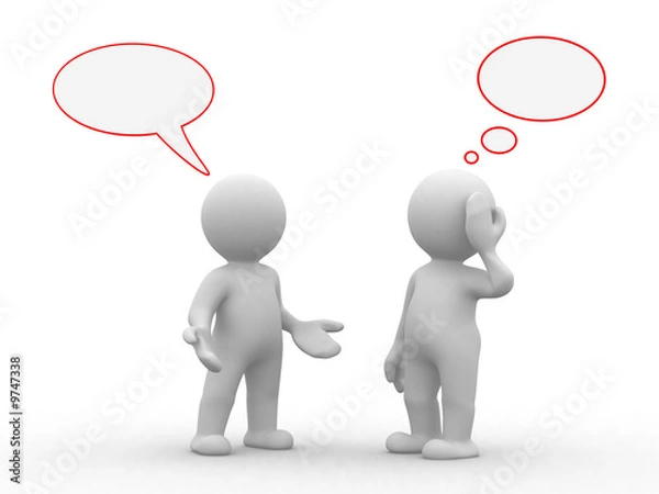 Obraz Dwóch ludzi 3D z pustym czatem i bąbelkami pomysłowymi