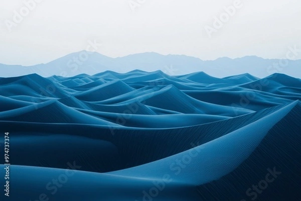 Fototapeta A Serene Landscape of Blue Sand Dunes Under a Hazy Sky