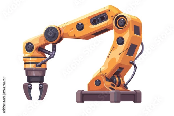 Fototapeta A robotic arm assembling parts on a white background.
