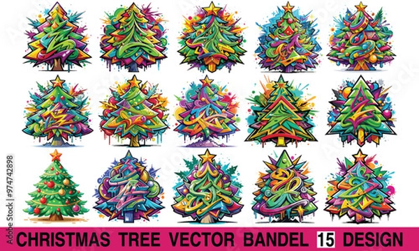 Fototapeta Christmas Tree Art Print, Hand drawn artistic illustration on a clean white background, Icon Concept isolated. High-quality vector artwork, ideal for t-shirt prints