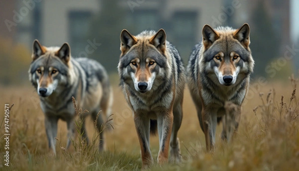 Obraz two wolves in the zoo