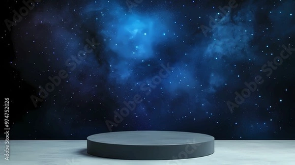 Fototapeta A podium with a starry night sky backdrop, 3D background, Generative AI illustration