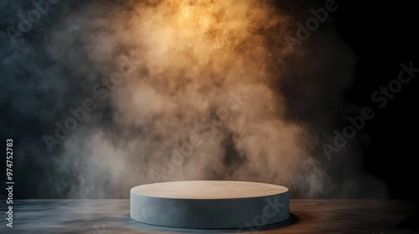 Fototapeta A podium with a smoky, mysterious atmosphere, 3D background podium, Generative AI illustration