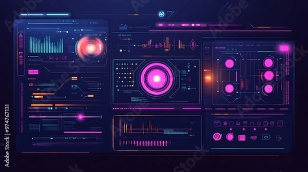 Fototapeta Futuristic interface with glowing neon elements.