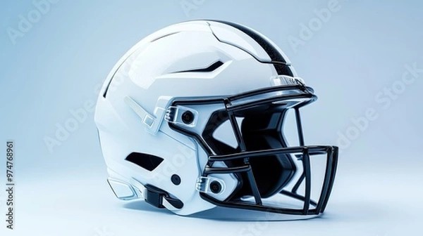 Obraz Stylish white football helmet with sleek design, perfect for showcasing sports gear and safety in athletic environments.