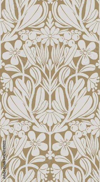 Fototapeta Hand drawn floral medieval seamless pattern