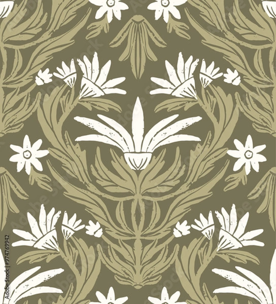 Fototapeta Damask hand drawn seamless pattern