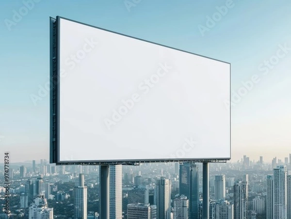 Fototapeta Blank billboard atop an iconic skyscraper