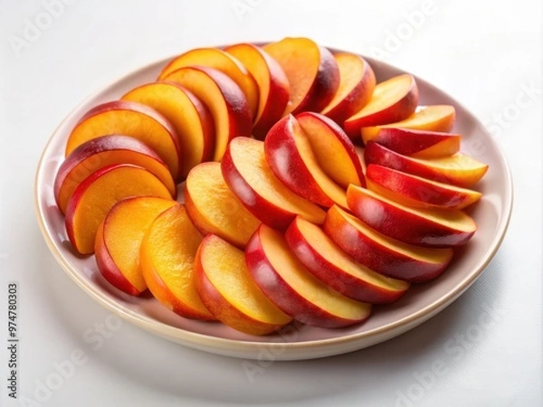 Fototapeta Sliced Fresh Nectarines Arranged on Plate