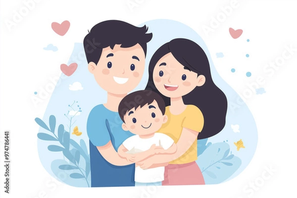 Obraz Happy young family with boy kid hugging