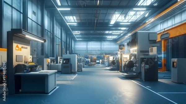 Obraz A modern factory interior showcasing advanced machinery and equipment in a well-lit environment