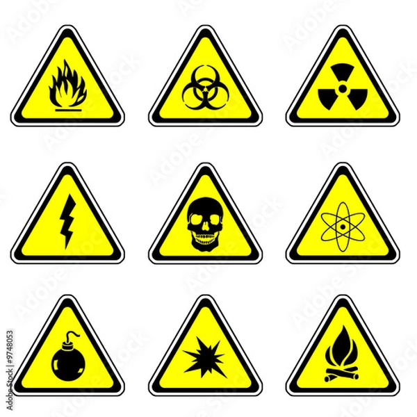 Fototapeta Warning Sign Compilation Set - Various Symbols On Triangle Sign