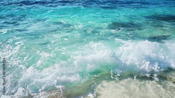 Obraz Clear blue turquoise water with frothy waves and intricate water textures