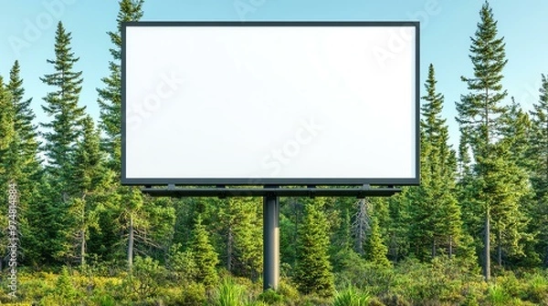 Obraz A blank billboard in a forest setting, surrounded by lush greenery. Ideal for advertising concepts or empty space.