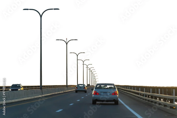 Fototapeta Traffic on a highway on transparent background. PNG file