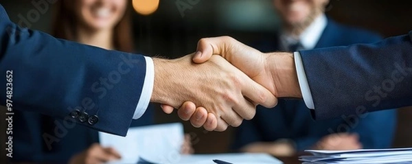 Obraz Loan officer handshake with a business client after successful loan approval