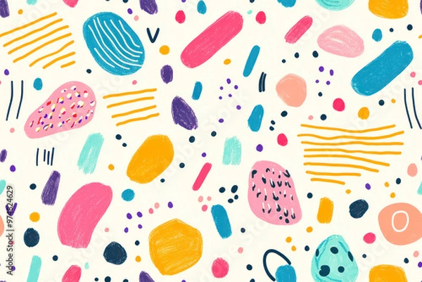 Fototapeta Fun colorful line doodle seamless pattern. Creative minimalist style art background for children.