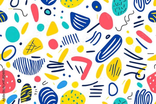 Fototapeta Fun colorful line doodle seamless pattern. Creative minimalist style art background for children.