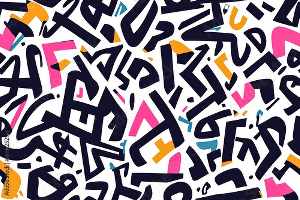 Fototapeta Modern Arabic calligraphy seamless pattern with random arabic letter doodles.