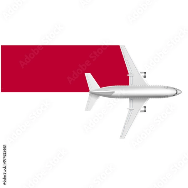Fototapeta Airplane Taking Off with Indonesian Flag: A white passenger plane takes off over a red and white Indonesian flag. This image is perfect for travel, tourism, and transportation related themes. It evoke