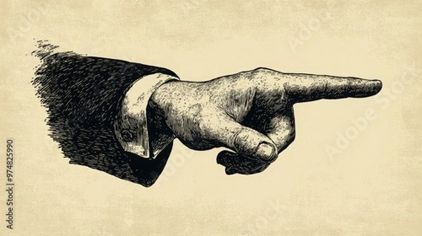 Obraz A hand pointing to the right, vintage style.