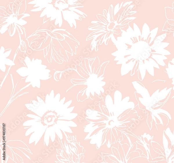 Fototapeta Flowers seamless pattern. vector illustration. Abstract flowers, floral vector with leaves