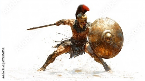 Obraz Painting Achilles greek warrior training in action