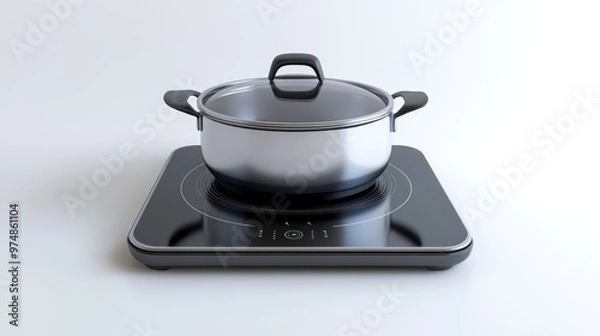 Fototapeta A portable induction cooktop, isolate on white background