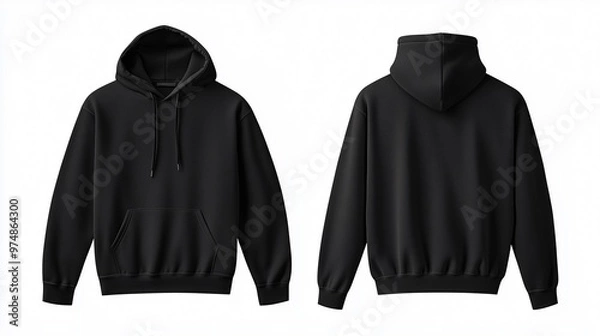 Obraz Blank black hoodie sweatshirt long sleeve, hoody with hood for your design mockup
