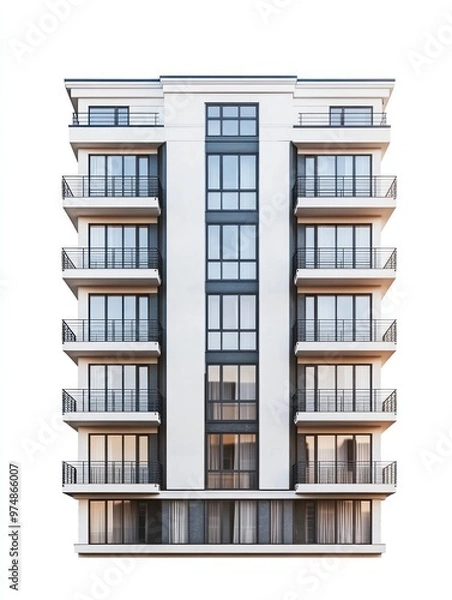 Fototapeta Apartment building isolate on white background, urban architecture,