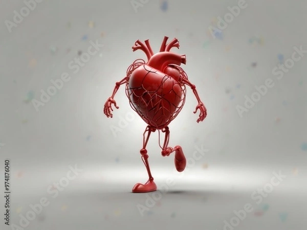 Obraz Creative 3D illustration of a running human heart promoting cardiovascular health