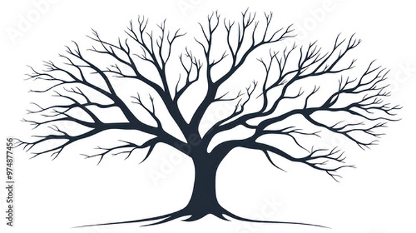 Obraz black tree silhouette with branches without leaves in simple lines and shapes illustration